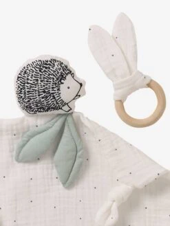 Doudou Carré En Coton Bio* Et Polyester + Hochet Rond LOVELY NATURE Blanc Moyen Uni Avec Decor - Vertbaudet -Vertbaudet doudou carre en coton bio et polyester hochet rond lovely nature 2