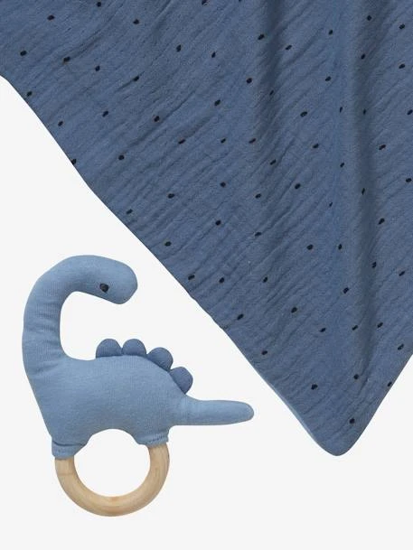 Doudou En Gaze De Coton + Hochet En Bois PETIT DINO Multicolore - Vertbaudet 8 Doudou En Gaze De Coton + Hochet En Bois PETIT DINO Multicolore - Vertbaudet – Image 6
