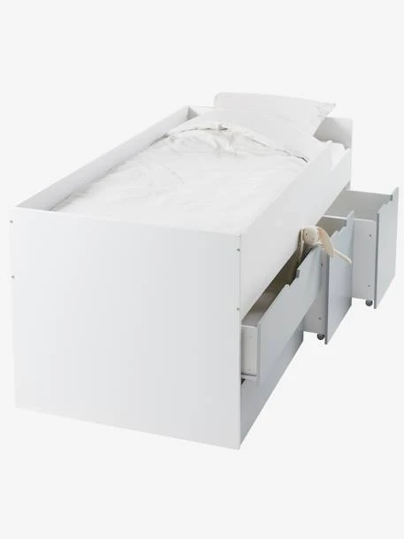 Lit Enfant Mi-hauteur XL Avec Rangements LIGNE PASSE-PASSE Blanc - Gris - Vertbaudet 4 Lit Enfant Mi-hauteur XL Avec Rangements LIGNE PASSE-PASSE Blanc - Gris - Vertbaudet – Image 2