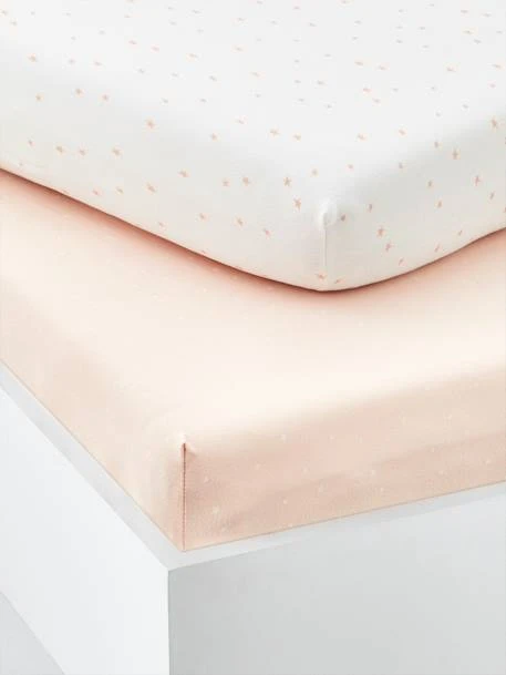 Lot De 2 Draps-housses Bébé En Coton Rose Pâle - Vertbaudet 3 Lot De 2 Draps-housses Bébé En Coton Rose Pâle - Vertbaudet – Image 2