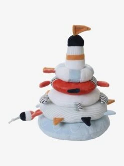 Tour à Empiler En Tissu LEON SUR LE PONTON Multicolore - Vertbaudet -Vertbaudet tour a empiler en tissu leon sur le ponton 2